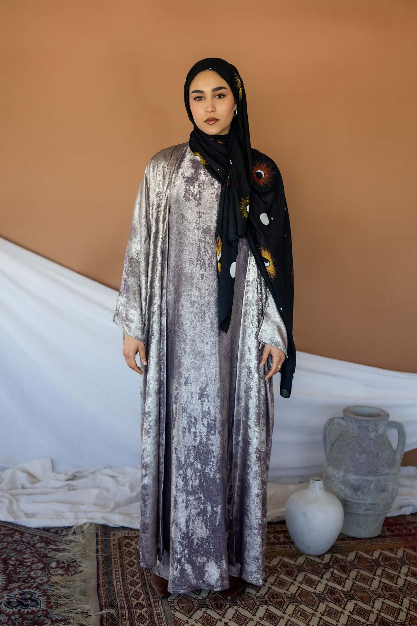 Ensemble 2 pièces Abaya doré métallisé