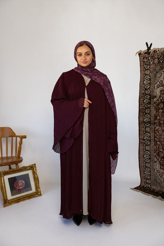 Abaya Plissée Bordeaux Profond